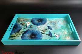 Rectangular lacquer tray with hand painted lotus 28*45cm 